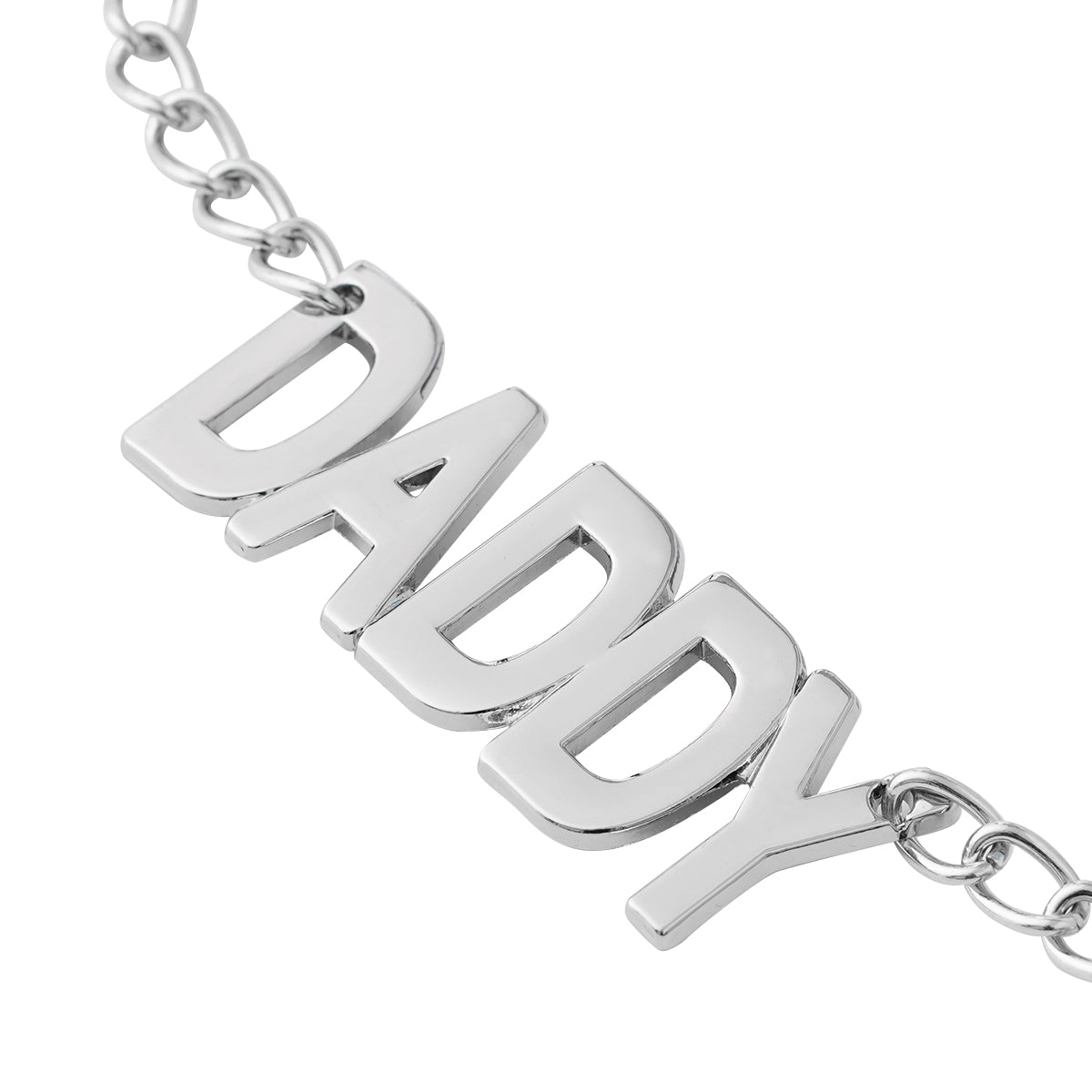 Silver DADDY word chain on a white background.