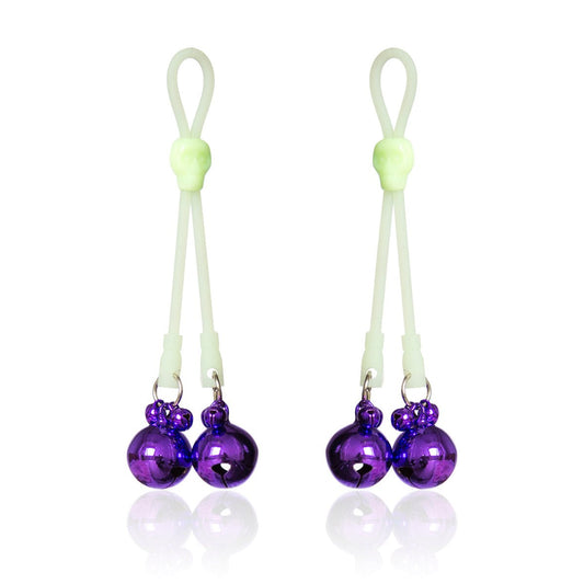 Jingling Pleasure - Glow - in - the - Dark Adjustable Nipple Bells - Peach Secrets