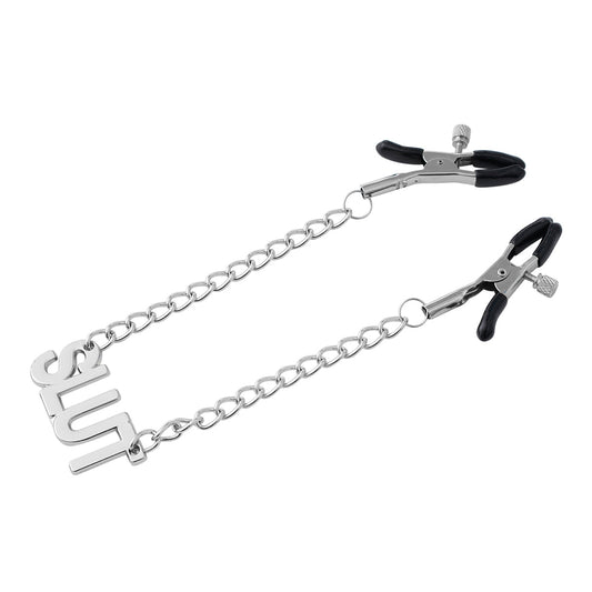 SLUT Chain Nipple Clamps - Adjustable Kinky BDSM Accessory - Peach Secrets