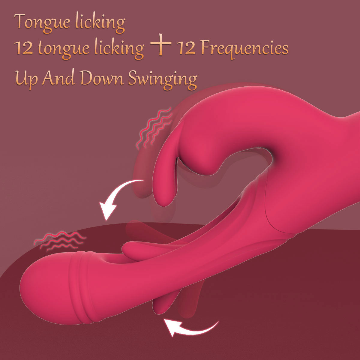Illustration of tongue licking motions with text on a maroon background.