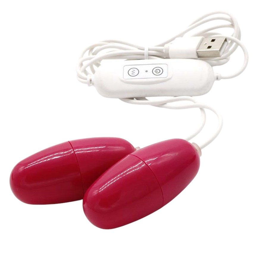 Pink double-egg electronic device with a white control unit on a white background.