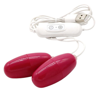 Pink double-egg electronic device with a white control unit on a white background.