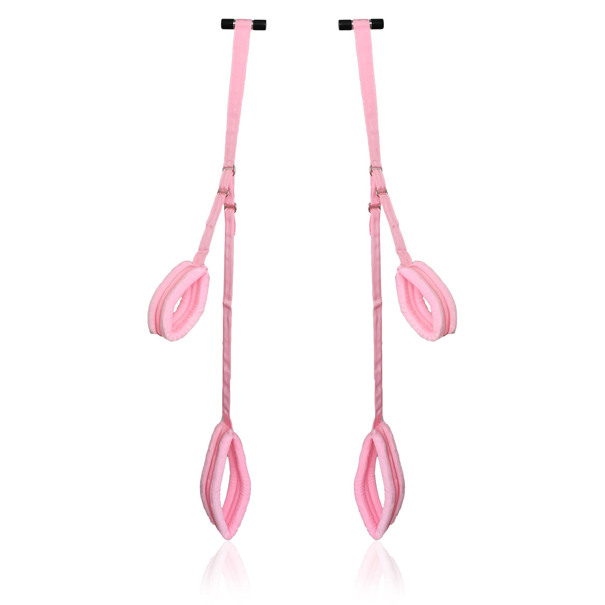 Pink door sex swing with padded straps for bondage play.