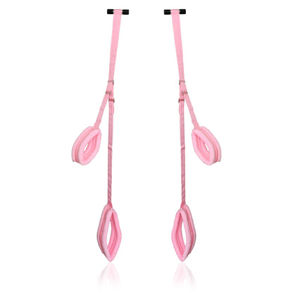 Pink door sex swing with padded straps for bondage play.