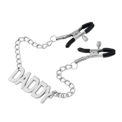 DADDY word chain with adjustable BDSM nipple clamps.