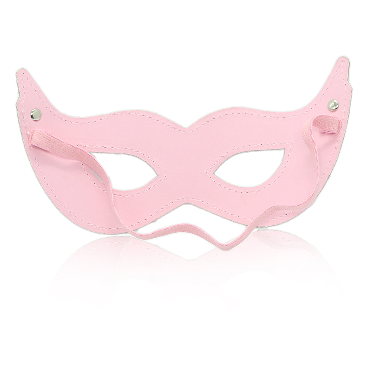 Pink faux leather eye mask with pointed edges and metal studs for roleplay.