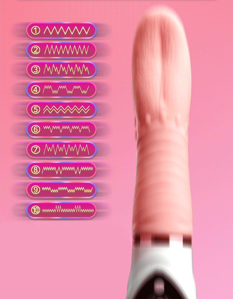 Pink vibrator with thrusting motion in GIF on a pink background. 