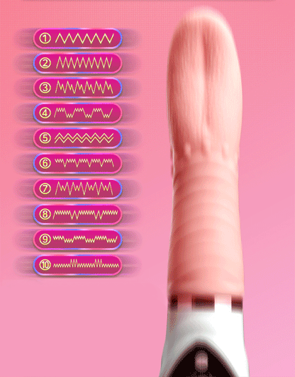 Pink vibrator with thrusting motion in GIF on a pink background. 