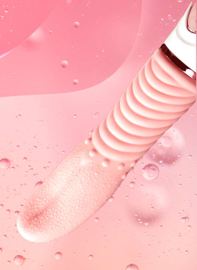 Pink vibrator with flapping motion in GIF on a pink background.