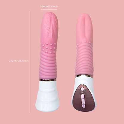 Two pink vibrators on a pink background with measurements indicated.
