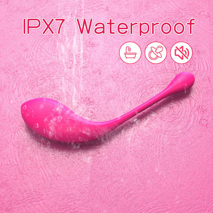 Pink waterproof egg vibrator on a pink background with 'IPX7 Waterproof' text.