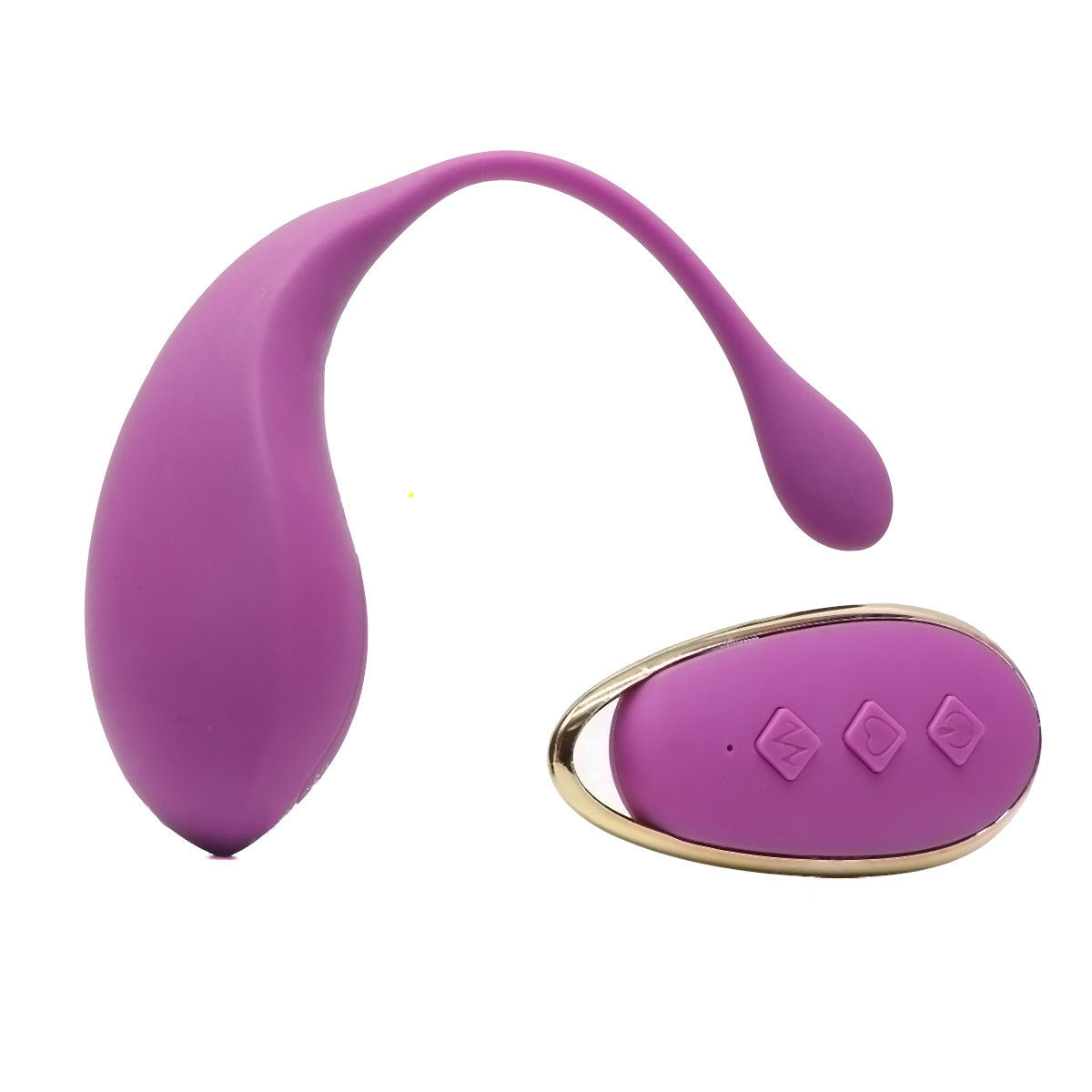 Purple egg vibrator with a remote control on a white background.