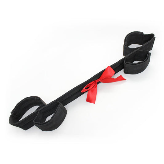Black Wrist & Ankle Spreader Bar with Red Satin Bow - Peach Secrets