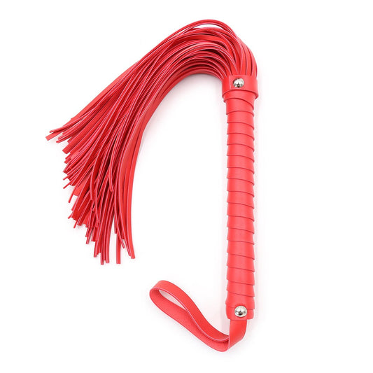Bondage Whip - Black or Red Faux Leather Flogger with Wrist Loop - Peach Secrets