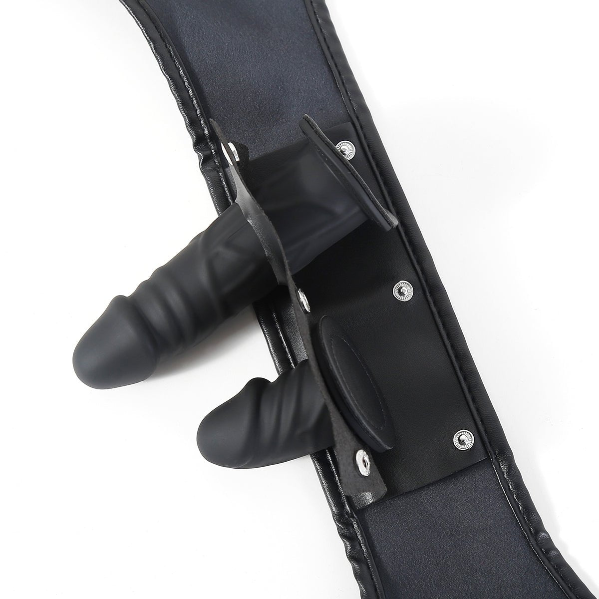 Double Penetration Strap - On Harness - Adjustable Faux Leather with 2 Dildos - Peach Secrets