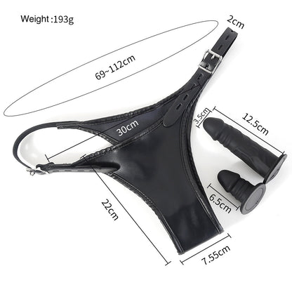 Double Penetration Strap - On Harness - Adjustable Faux Leather with 2 Dildos - Peach Secrets