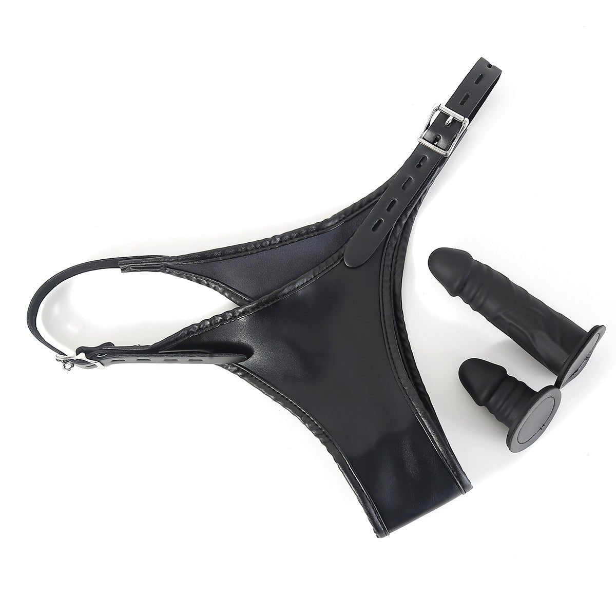 Double Penetration Strap - On Harness - Adjustable Faux Leather with 2 Dildos - Peach Secrets