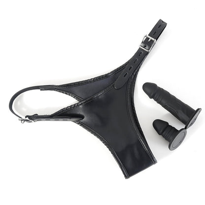 Double Penetration Strap - On Harness - Adjustable Faux Leather with 2 Dildos - Peach Secrets