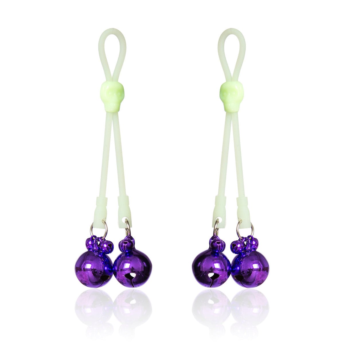 Jingling Pleasure - Glow - in - the - Dark Adjustable Nipple Bells - Peach Secrets