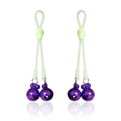 Jingling Pleasure - Glow - in - the - Dark Adjustable Nipple Bells - Peach Secrets
