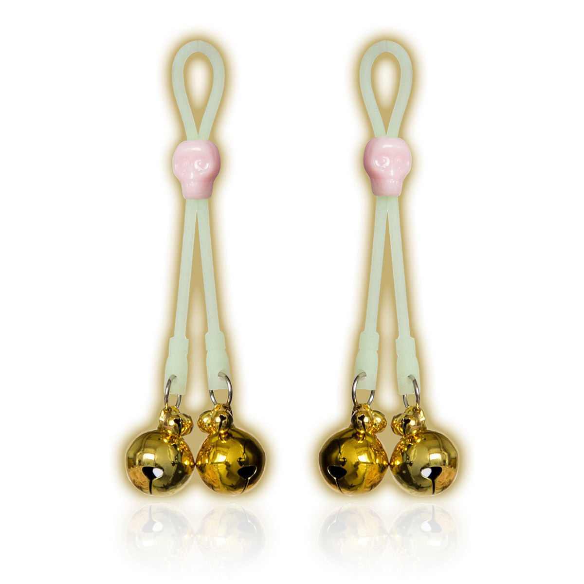 Jingling Pleasure - Glow - in - the - Dark Adjustable Nipple Bells - Peach Secrets