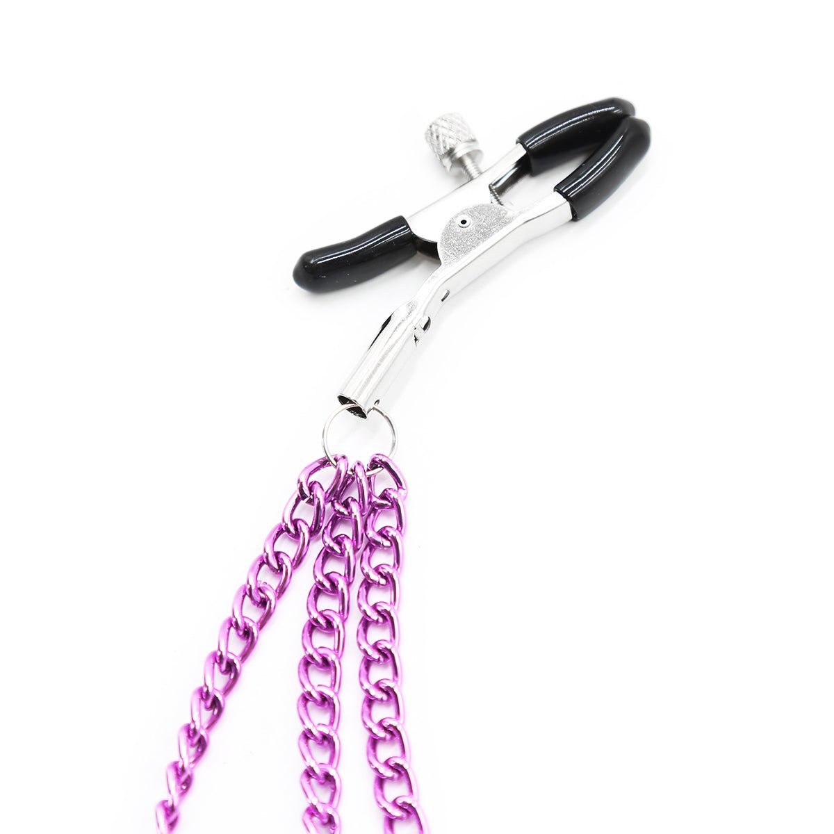 Layered Chain Nipple Clamps - Adjustable Fetish Jewelry in Purple & Black - Peach Secrets