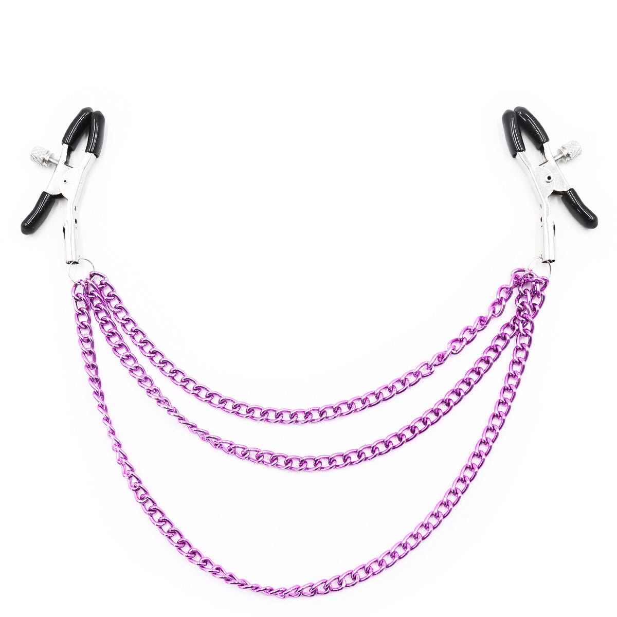 Layered Chain Nipple Clamps - Adjustable Fetish Jewelry in Purple & Black - Peach Secrets