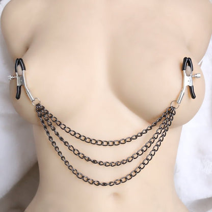 Layered Chain Nipple Clamps - Adjustable Fetish Jewelry in Purple & Black - Peach Secrets