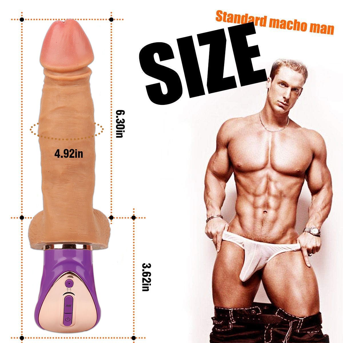 Macho Pulse - Realistic Thrusting Vibrator with Heating & Dual Stimulation - Peach Secrets