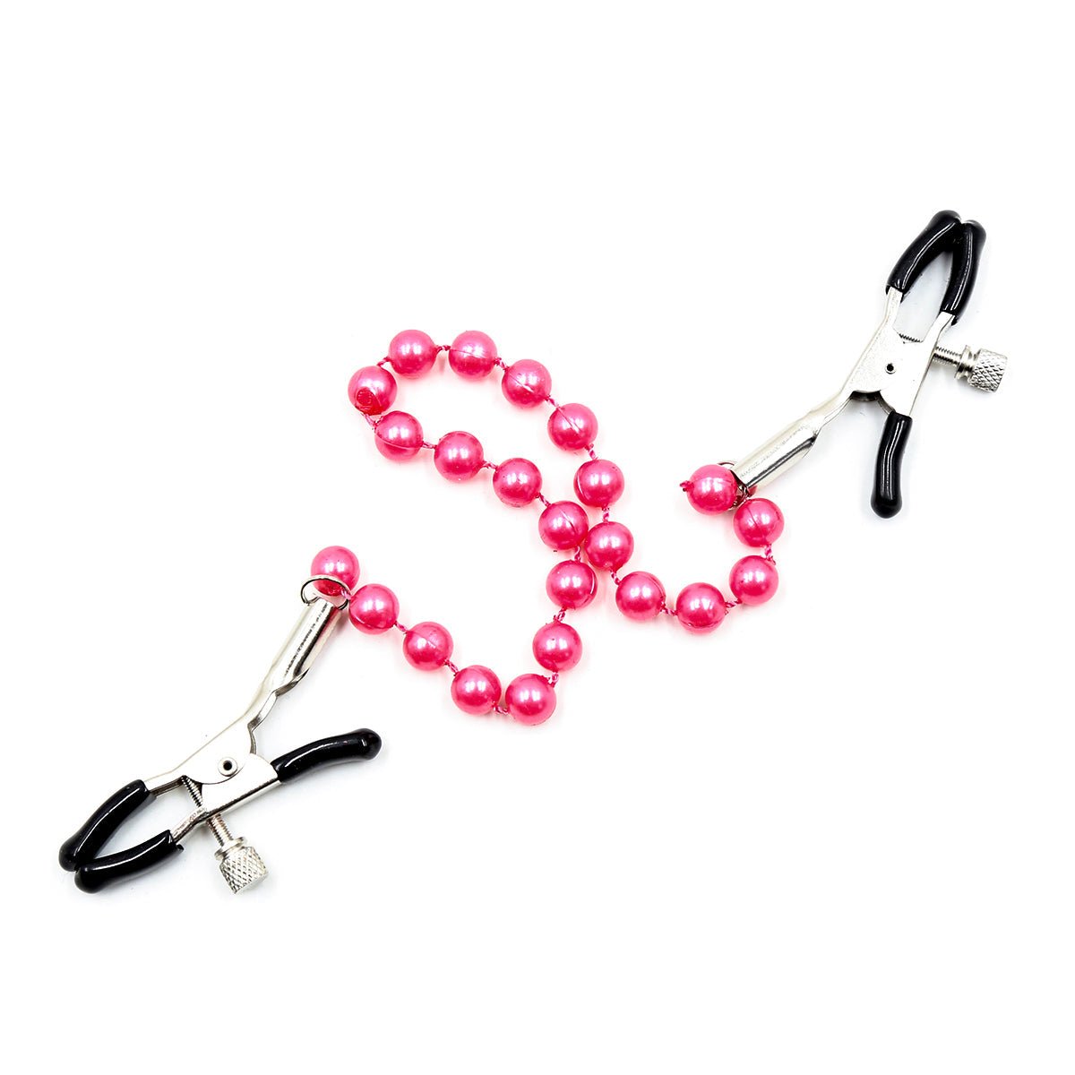 Pearl Chain Nipple Clamps - Adjustable Fetish Jewelry with Pink Beads - Peach Secrets
