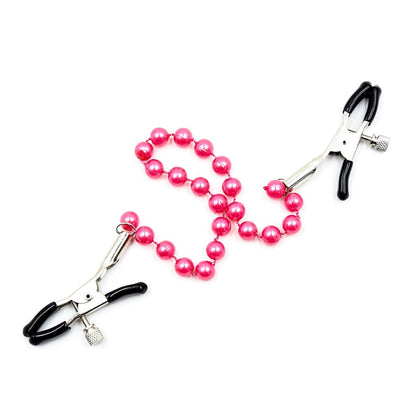 Pearl Chain Nipple Clamps - Adjustable Fetish Jewelry with Pink Beads - Peach Secrets