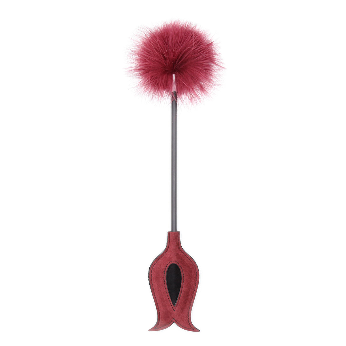 Red feather tickler with faux suede spanking paddle.