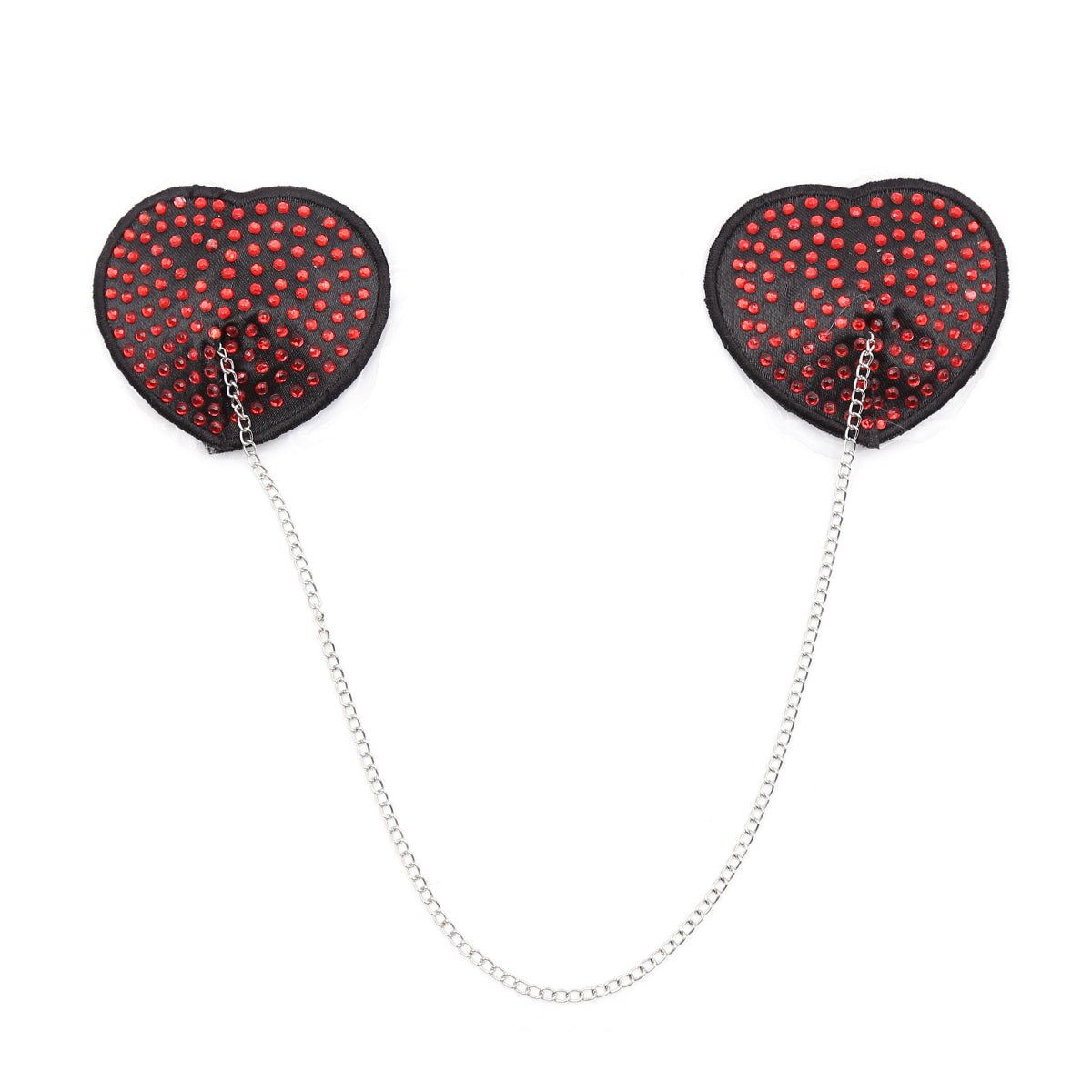 Rhinestone Heart Chain Pasties - Sparkling Nipple Jewelry with Drape Chain - Peach Secrets