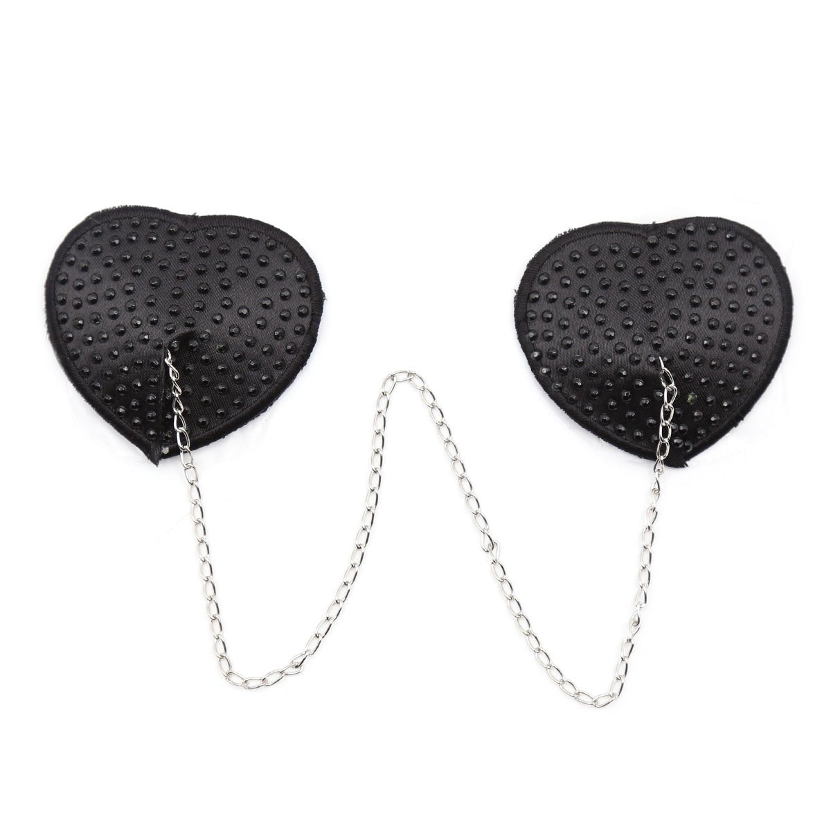 Rhinestone Heart Chain Pasties - Sparkling Nipple Jewelry with Drape Chain - Peach Secrets