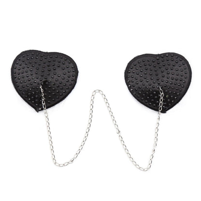 Rhinestone Heart Chain Pasties - Sparkling Nipple Jewelry with Drape Chain - Peach Secrets