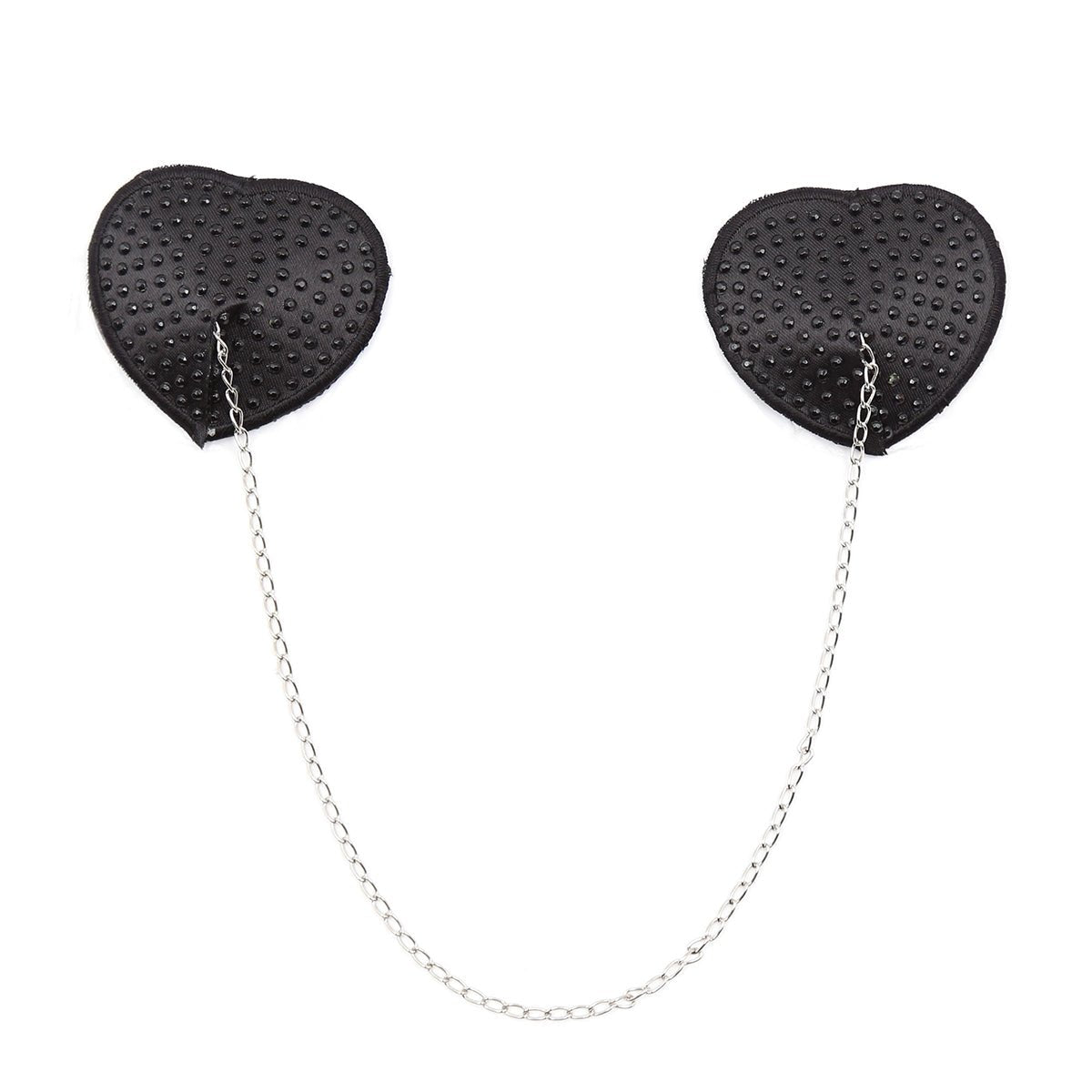 Rhinestone Heart Chain Pasties - Sparkling Nipple Jewelry with Drape Chain - Peach Secrets