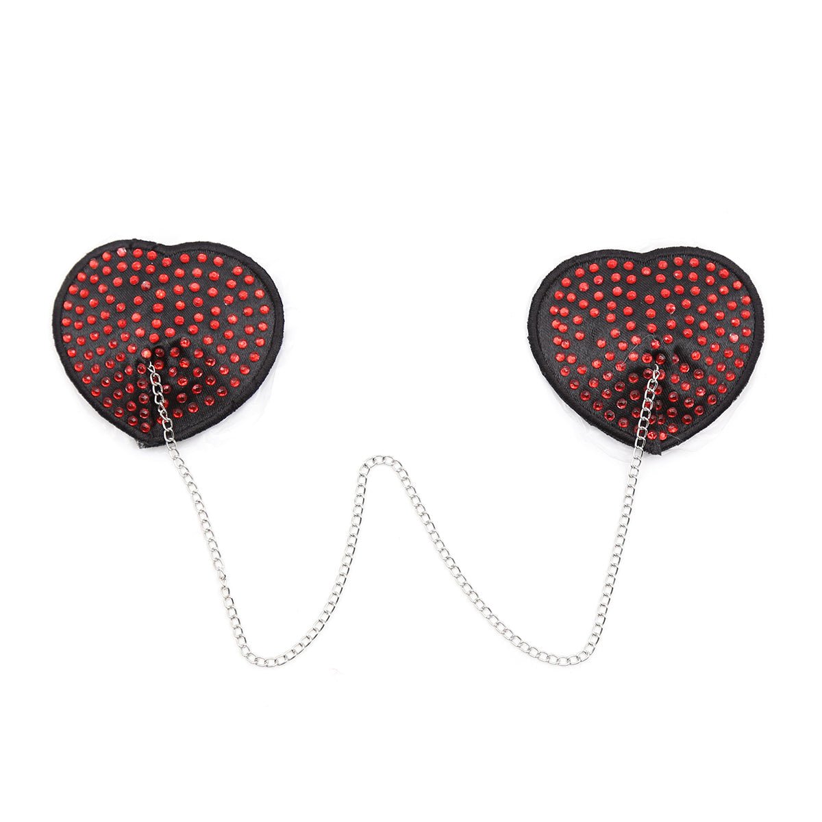 Rhinestone Heart Chain Pasties - Sparkling Nipple Jewelry with Drape Chain - Peach Secrets
