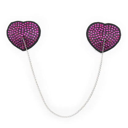 Rhinestone Heart Chain Pasties - Sparkling Nipple Jewelry with Drape Chain - Peach Secrets