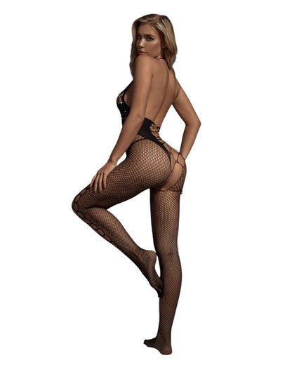 Risque Radiance Rhinestone Cutout Bodystocking Lingerie - Peach Secrets