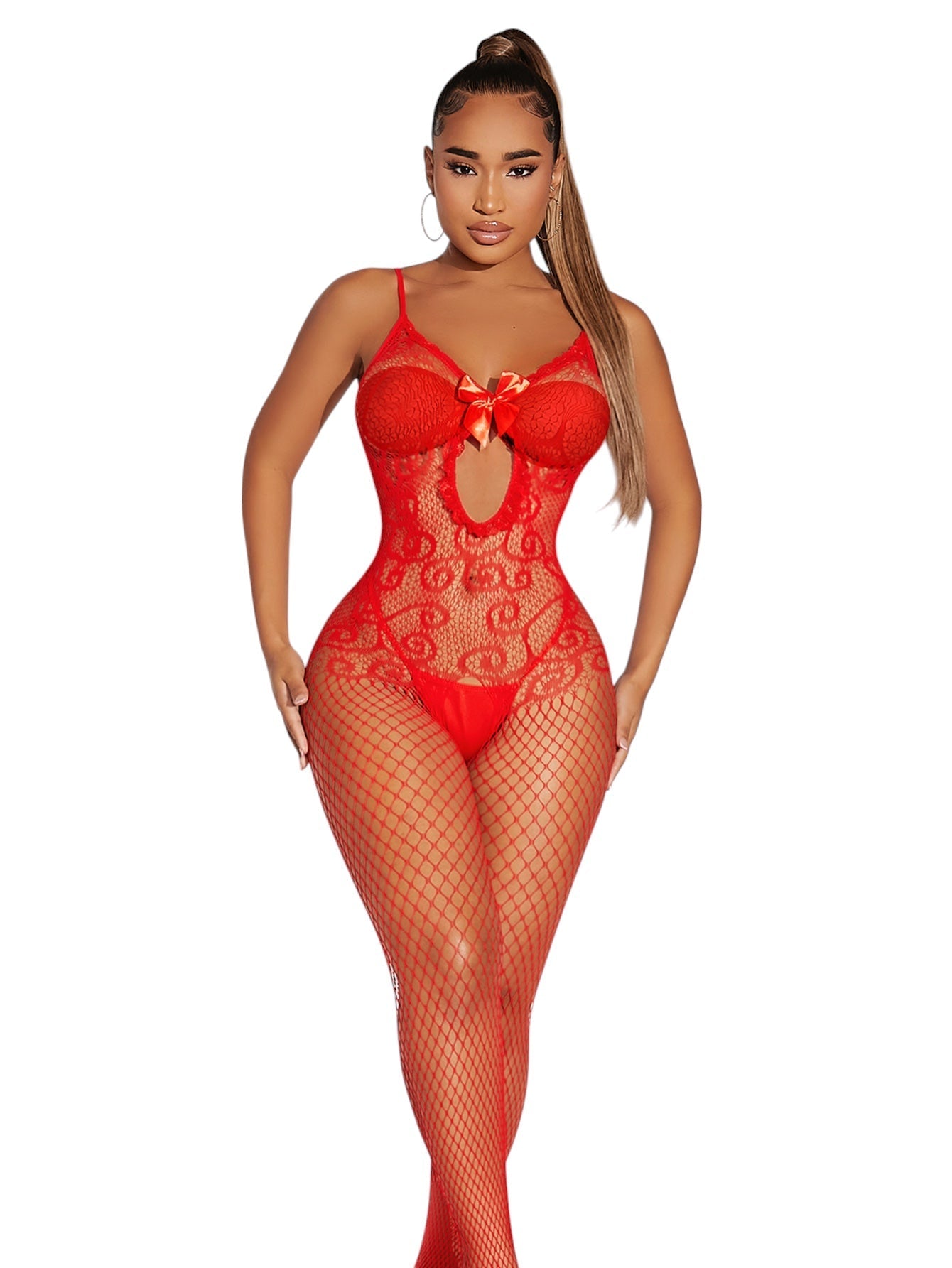 Sultry Nights Cutout Lace Bodystocking - Peach Secrets