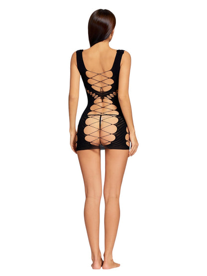 Temptress Unleashed – Sexy Crisscross Lingerie Dress - Peach Secrets
