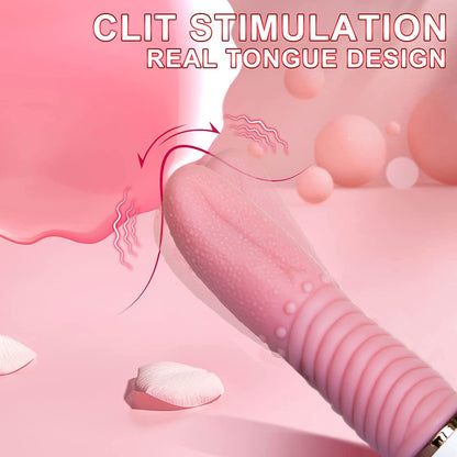 The Deep Tease - Tongue Thrusting Heated Vibrator with Oral Licking Sensation - Peach Secrets