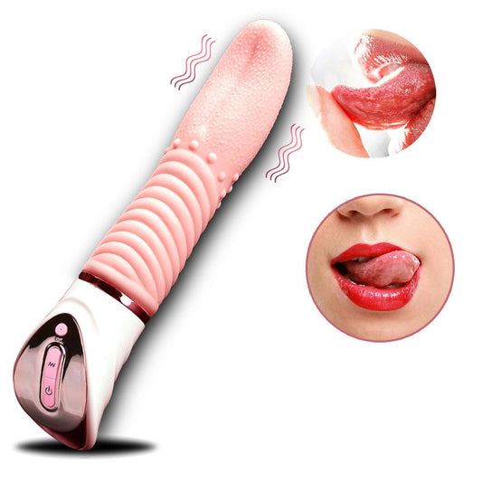 The Deep Tease - Tongue Thrusting Heated Vibrator with Oral Licking Sensation - Peach Secrets