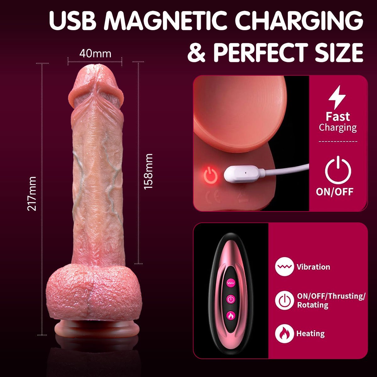 True - Touch 3 - in - 1 Realistic Thrusting Dildo | Heating & Vibrating - Peach Secrets